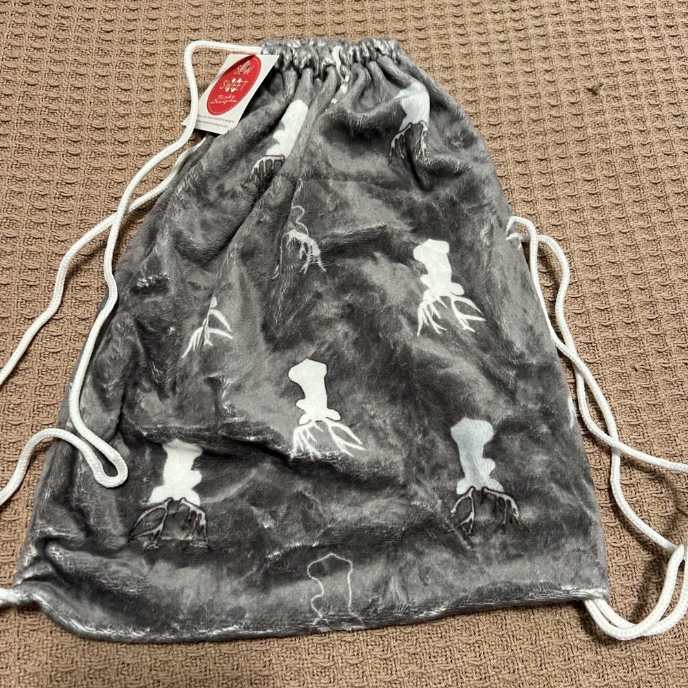 Gray Drawstring Backpack with Deer Design